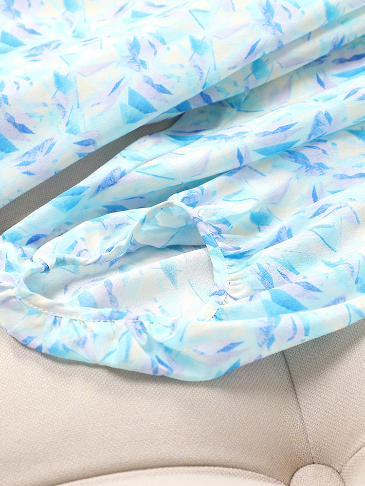 FAT MM FRENCH SWEET GENTLE LOOSE COVERING FLESH AGE REDUCTION FLORAL SHIRT COOL CROPPED BALLOON SLEEVE SILK TOP WOMEN