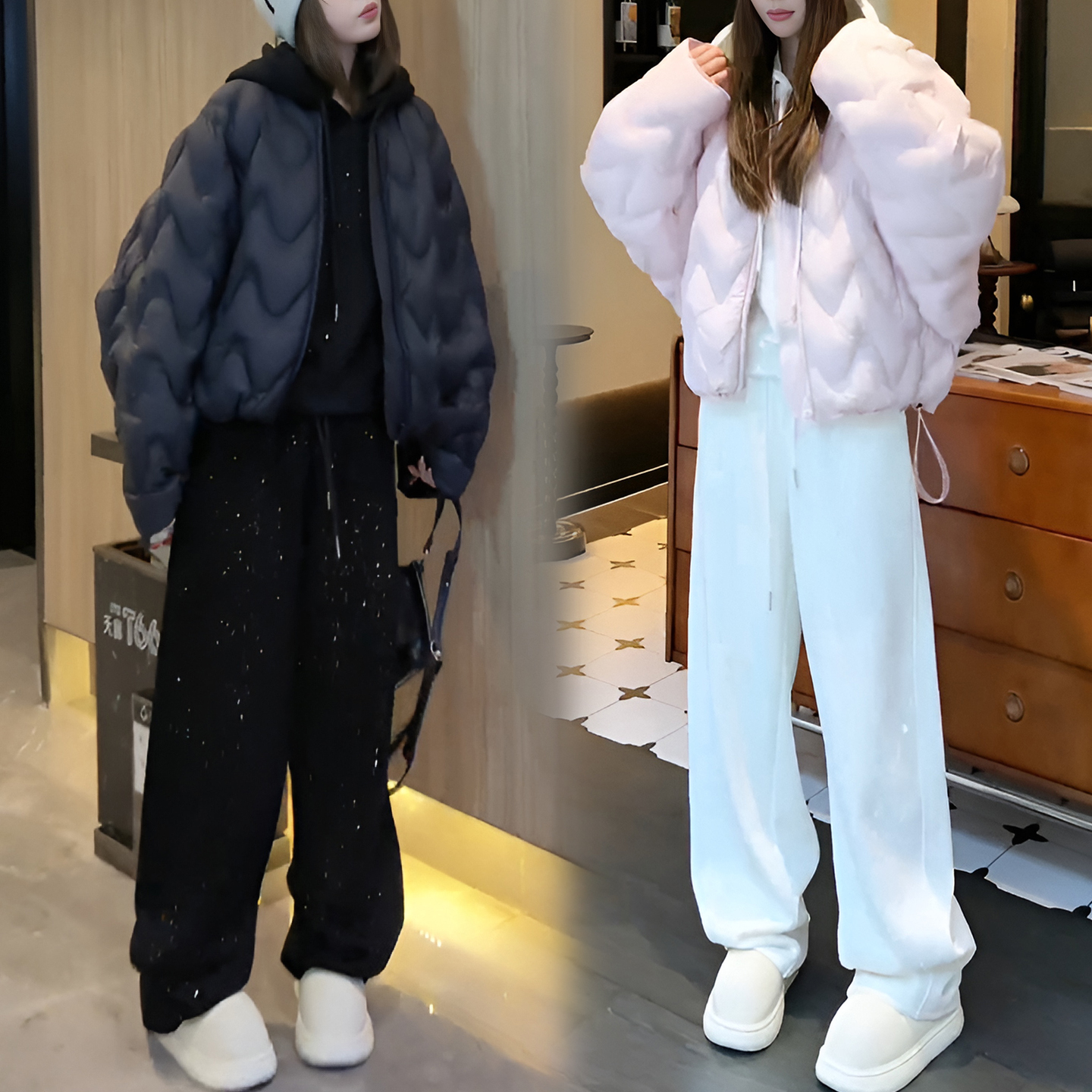 官图 秋冬慵懒套装2025新款韩版百搭棉服烫钻休闲卫衣卫裤三件套