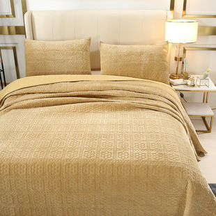 新款 高档秋冬高级牛奶绒床盖三件套一面绒一面棉双面可用夹棉床单