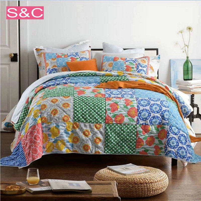 外贸原单出口美式纯棉拼布手工被绗缝被空调被夹棉床单床盖三件套在类目 床上用品, 床品套件/四件套/多件套中 - 来自Buy2taobao.com提供专业的淘宝代购服务