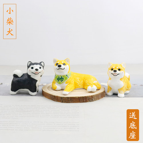 祈福小柴犬陶瓷摆件桌面工位公仔
