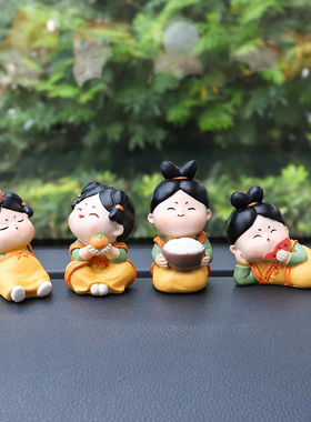 创意公仔汽车摆件可爱唐装仕女古风潮流卡通娃娃中国风车载装饰品