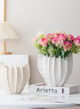 白色素烧艺术花瓶陶瓷样板房间客厅餐桌玄关花器插花欧式风格花瓶