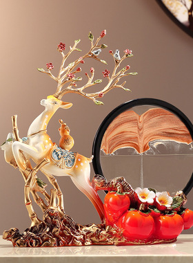 新中式创意鹿流沙摆件酒柜玄关电视柜装饰品客厅招财桌面工艺品