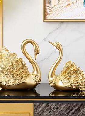 欧式现代情侣黑天鹅工艺品客厅收纳摆件高级天鹅酒柜装饰结婚礼物