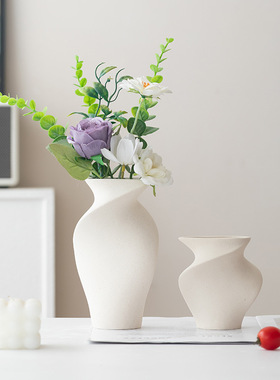 素雅粗陶花瓶创意侘寂风陶瓷花器民宿样板房售楼部装饰家居摆件