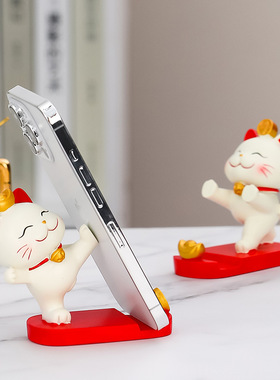手机支架摆件新款可爱招财猫树脂办公室桌面创意可爱礼物礼品装饰