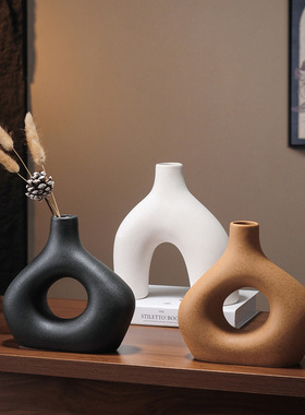 中古风摆件复古小众陶瓷花瓶干花插花创意简约客厅玄关酒柜装饰品