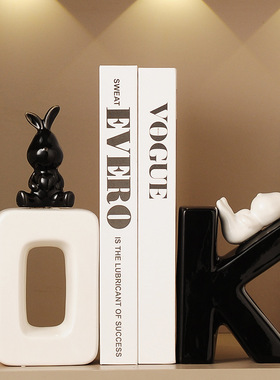 书房创意兔子书挡摆件高级感小众客厅轻奢高档电视柜家居书立装饰