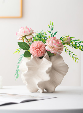 欧式素烧白色陶瓷花瓶磨砂质感氶培干花插家居装饰摆件工艺品礼品