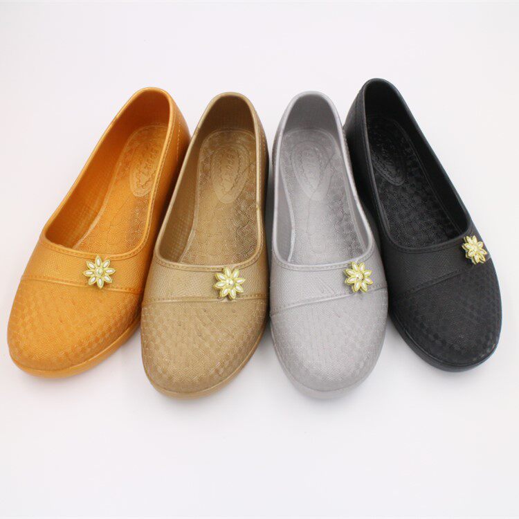 工作鞋女黑色舒适百搭低帮妈妈鞋居家室内外穿厨房防滑塑料雨鞋xi