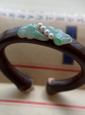 原创西藏高原深山老鸡血藤手镯镶嵌缅甸A货祥云珍珠