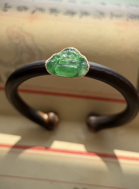 鸡血藤手镯镶嵌A货绿佛公