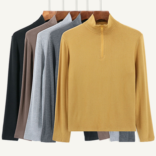 女士半拉链针织衫秋冬百搭厚实长袖毛衣纯色磨毛弹力高领打底衫