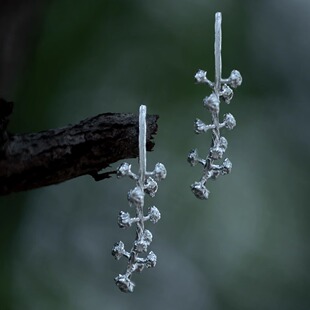 商陆植物果实925银耳环手工制作银饰饱满修饰脸型长耳饰原创设计