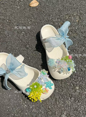 繁花芭蕾风洞洞鞋小众沙滩度假风夏季百搭外穿一脚蹬少女心凉鞋