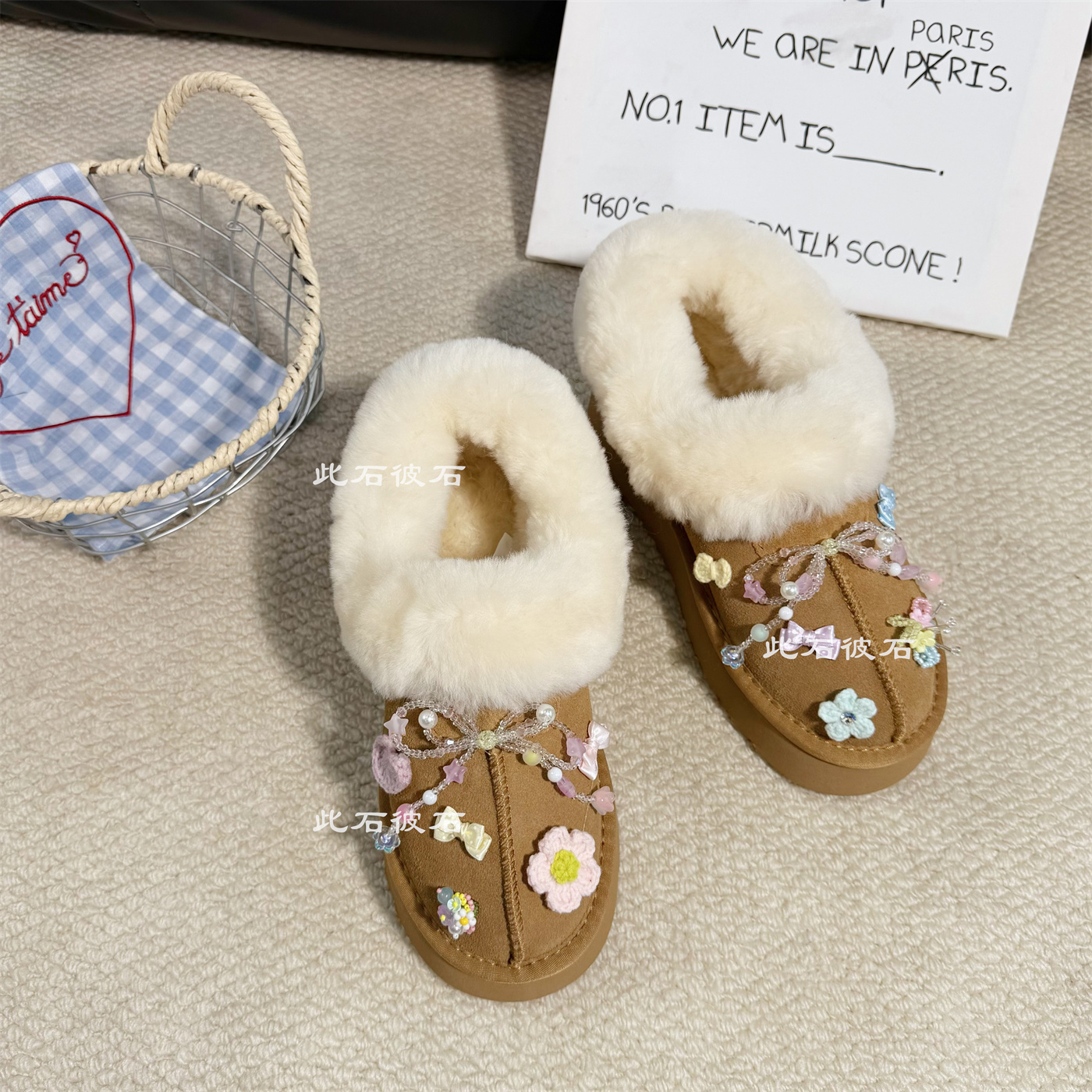 小众设计重工牛奶面包雪地靴冬天加绒保暖加厚厚底保暖真皮勃肯靴