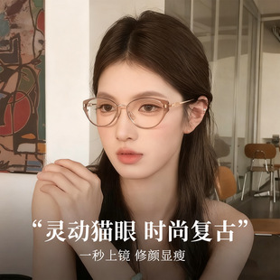 韩系猫眼眼镜女高级感镂空镜腿镜架素颜氛围感近视眼镜框S12008H