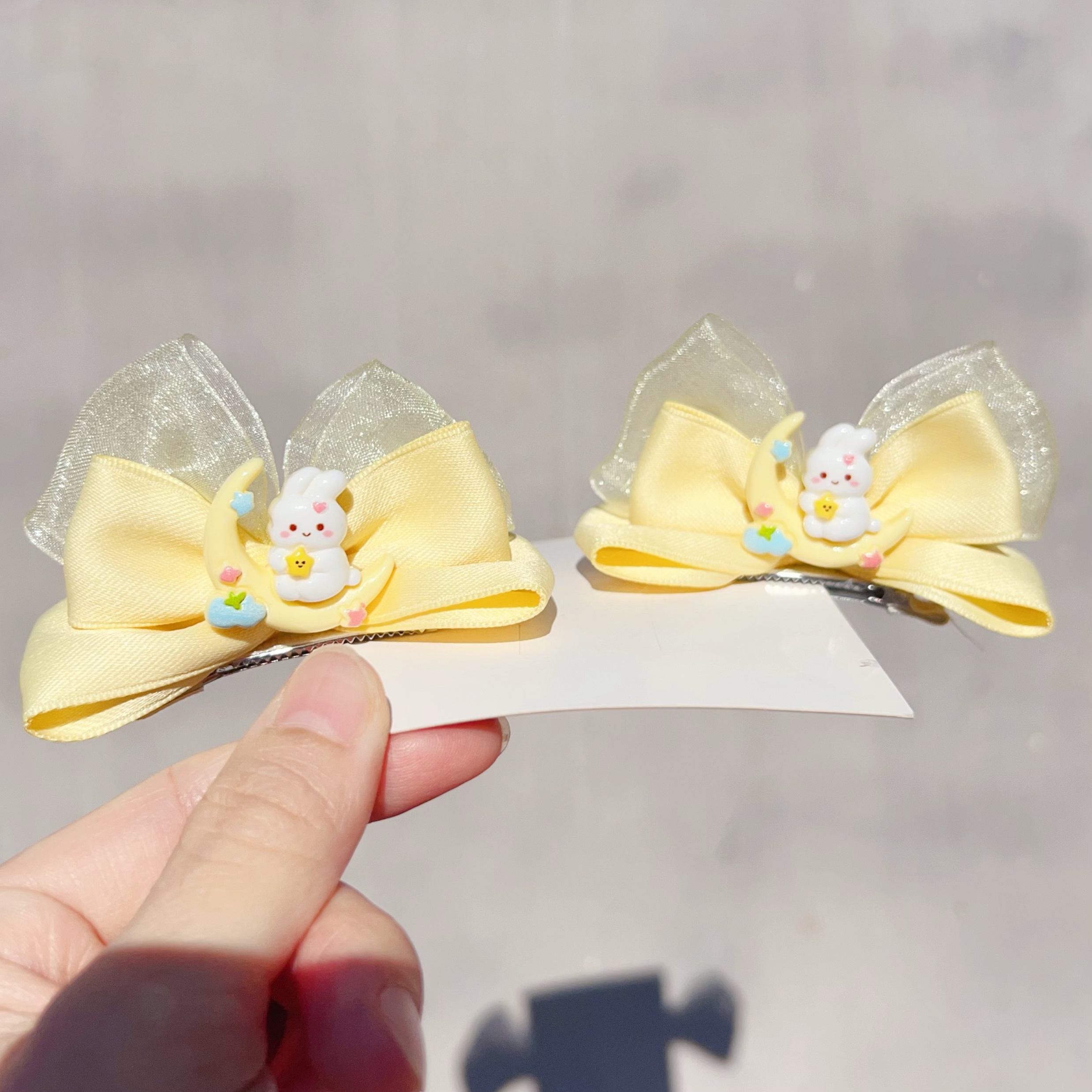 儿童发夹可爱卡通蝴蝶结兔耳朵立体宝宝头饰小女孩公主侧边刘海夹