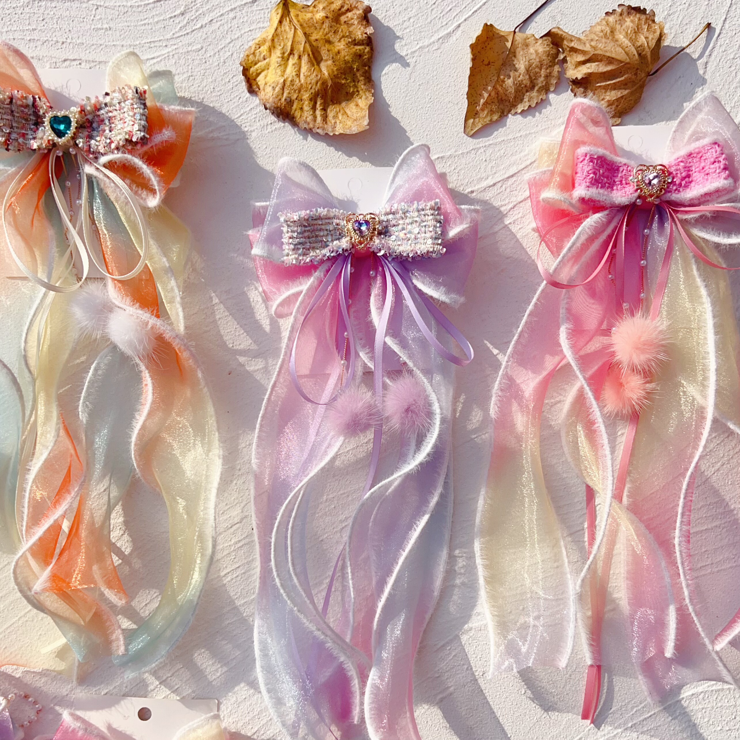 儿童飘带彩虹蝴蝶结发夹毛球仙气百搭编发发卡公主头饰渐变发饰女