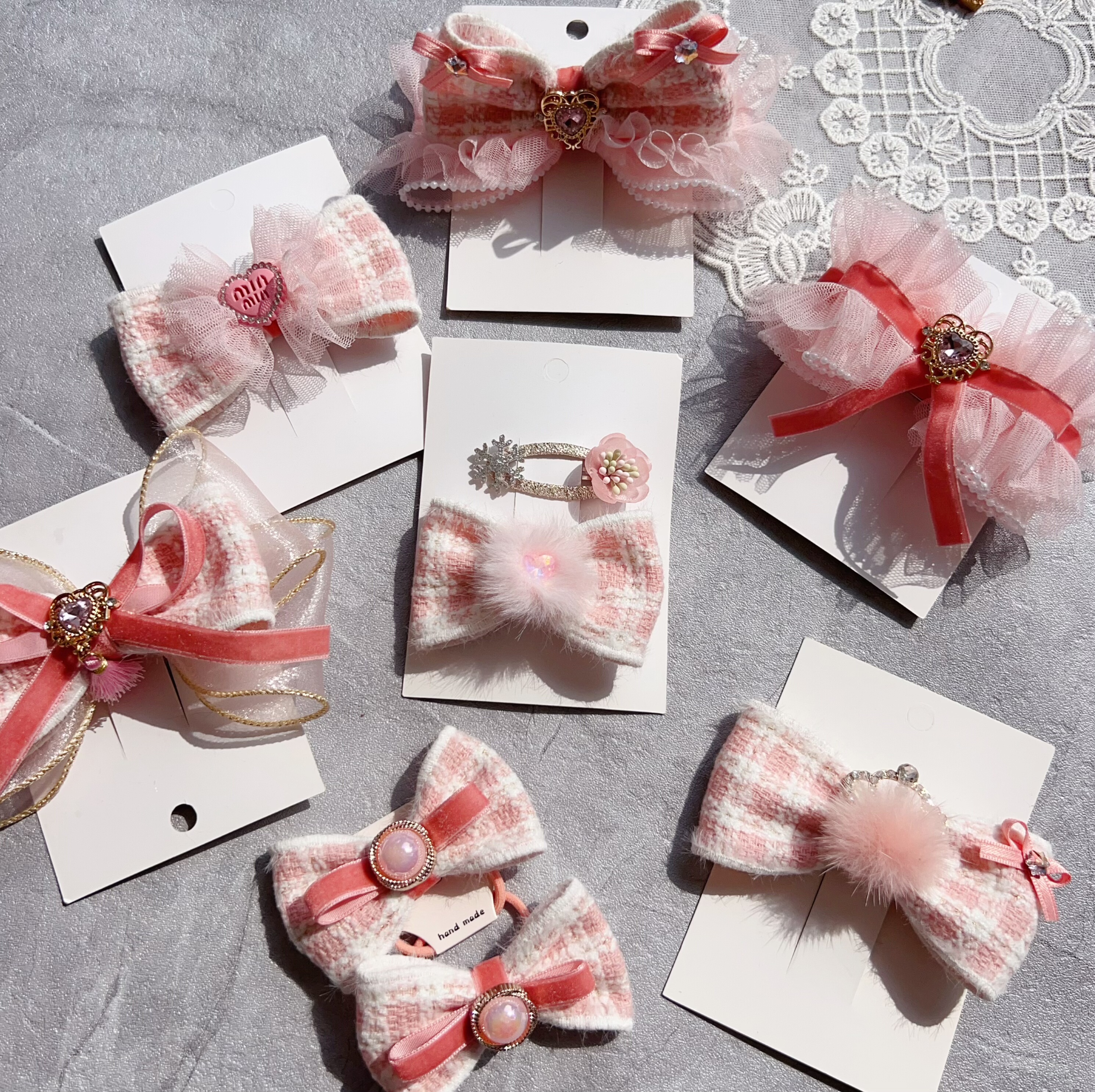 可爱儿童发卡发饰蝴蝶结女童法式小香风水貂毛蝴蝶结发夹皇冠头饰