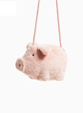 新款儿童包毛绒绒小猪包可爱少女单肩斜挎包零钱包迷你卡通动物包
