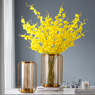 黄色跳舞兰假花仿真花摆设客厅摆件餐桌摆花装饰轻奢绢花花束干花