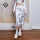 抽绳修身 ALazyPig黑白印花蕾丝拼接鱼尾半裙女秋季 新品 垂坠半身裙