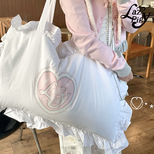 ALazyPig爱心猪猪枕头包包女可爱风大容量可背可枕装 饰多用出街包