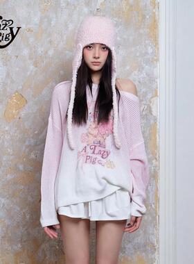 ALazyPig渐变色印花毛衣女秋季新品慵懒宽松舒适百搭针织衫上衣