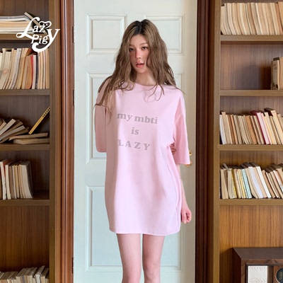 字母宽松慵懒长款短袖T恤甜酷