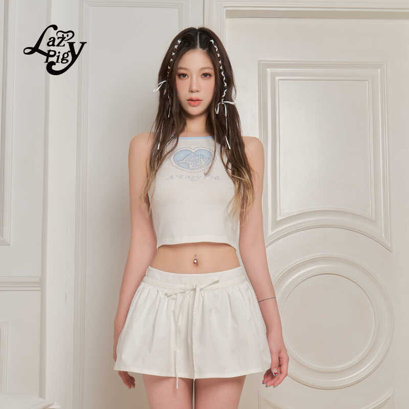 撞色印花背心修身背心短款辣妹风