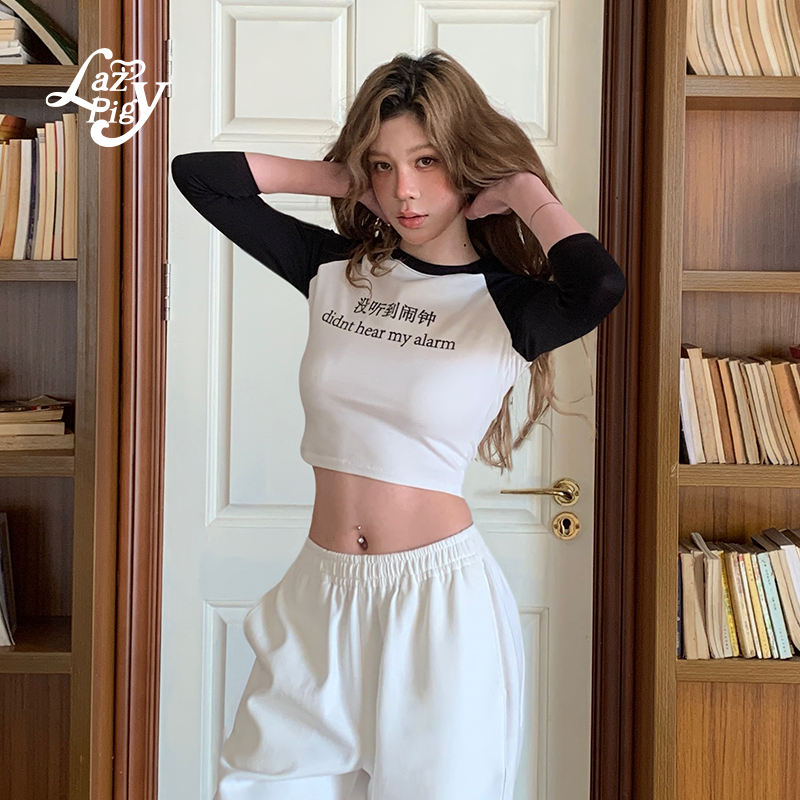 ALazyPig插肩修身袖短款T恤