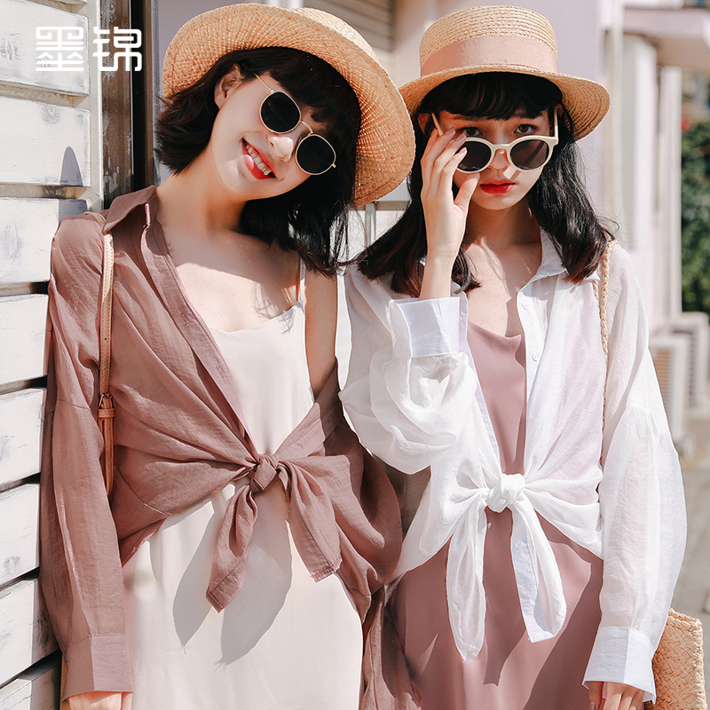 墨錦襯衫外套女2018新款韓版學生寬松百搭文藝小清新中長款防曬衣
