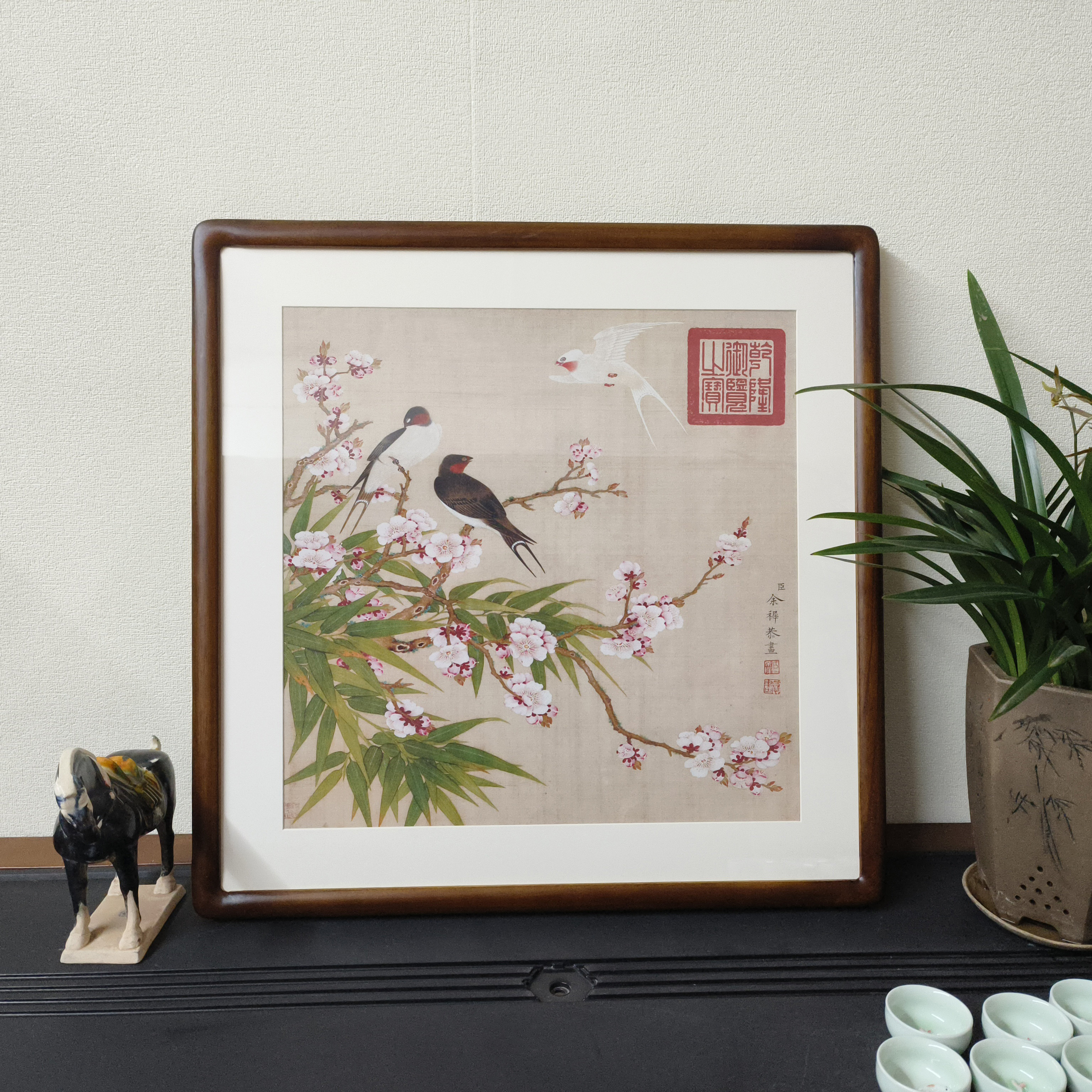 国画斗方花鸟画新中式客厅沙发背景墙装饰画书房餐厅玄关复古壁画