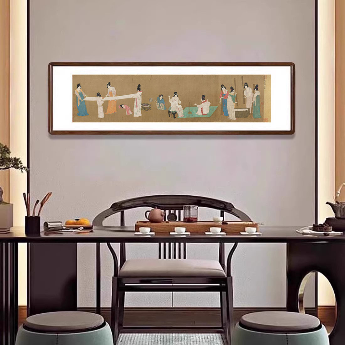 赵佶摹张萱捣练图工笔仕女复古挂画新中式客厅壁画茶室酒楼装饰画,家居饰品,国画,淘宝优惠券,粉丝福利购,淘宝优惠卷