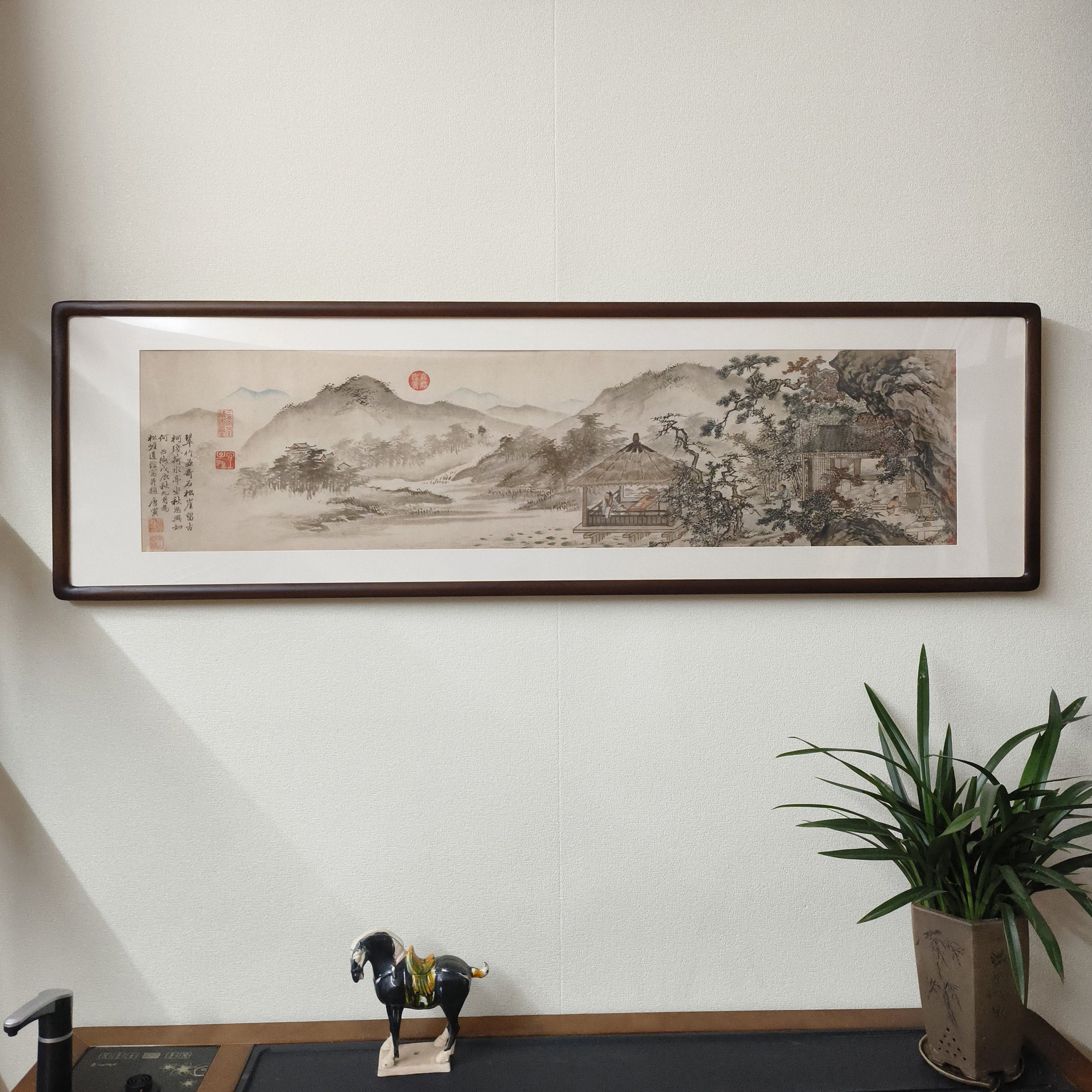 唐寅山水画古代名画新中式客厅装饰画书房茶室沙发背景墙复古挂画