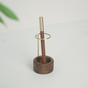 黑胡桃实木笔筒办公桌桌面收纳盒高级感眉笔化妆笔刷筒创意摆件