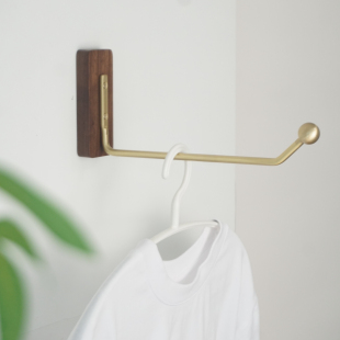玄关衣帽架黄铜挂衣杆实木隔夜衣收纳架免打孔卧室门后橱柜挂衣架
