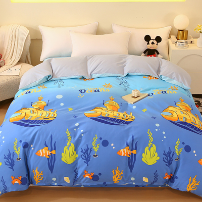 海底世界全棉被套单件纯棉可爱小鱼螃蟹男孩男童卡通蓝色被罩单独