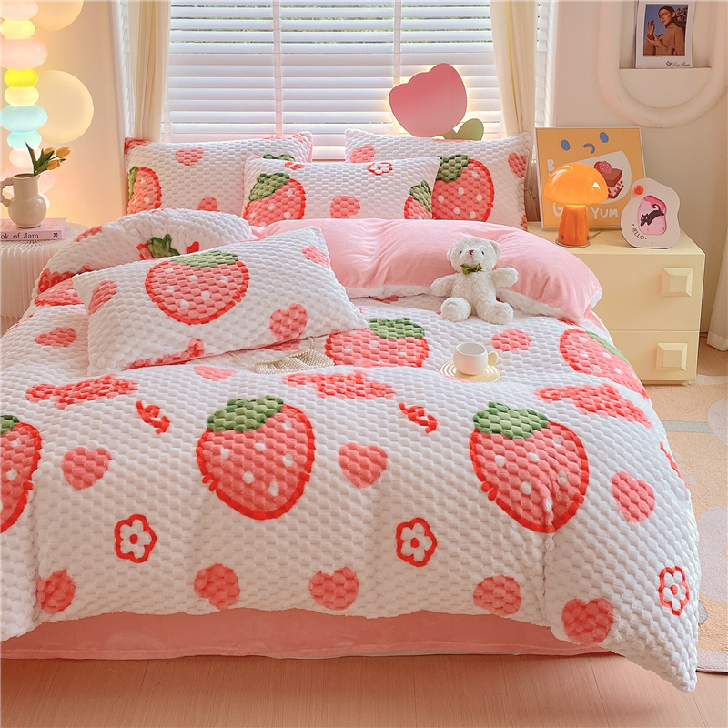 豆豆绒被套单件150cm200x230学生宿舍儿童女孩草莓粉色牛奶绒被罩