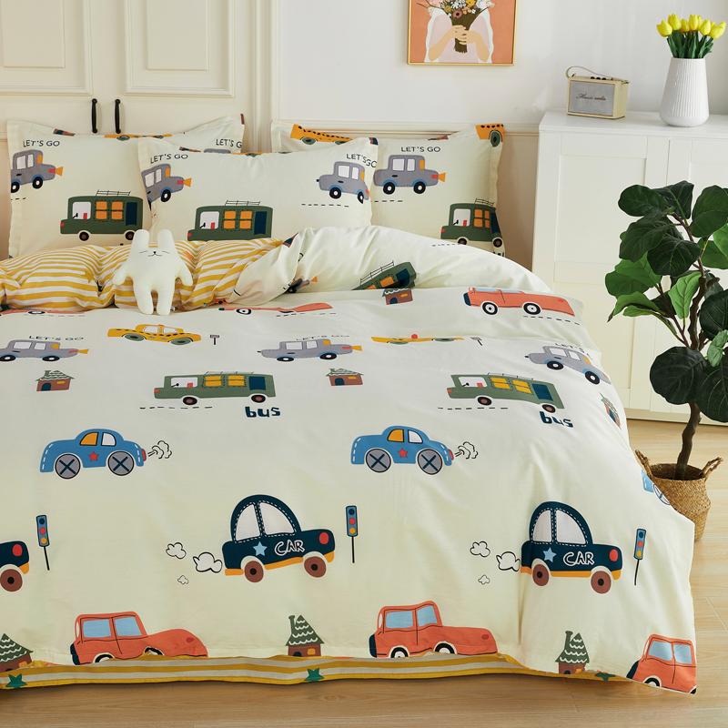 纯棉被套三四件套全棉被单学生宿舍儿童男孩男童小汽车工程车被罩