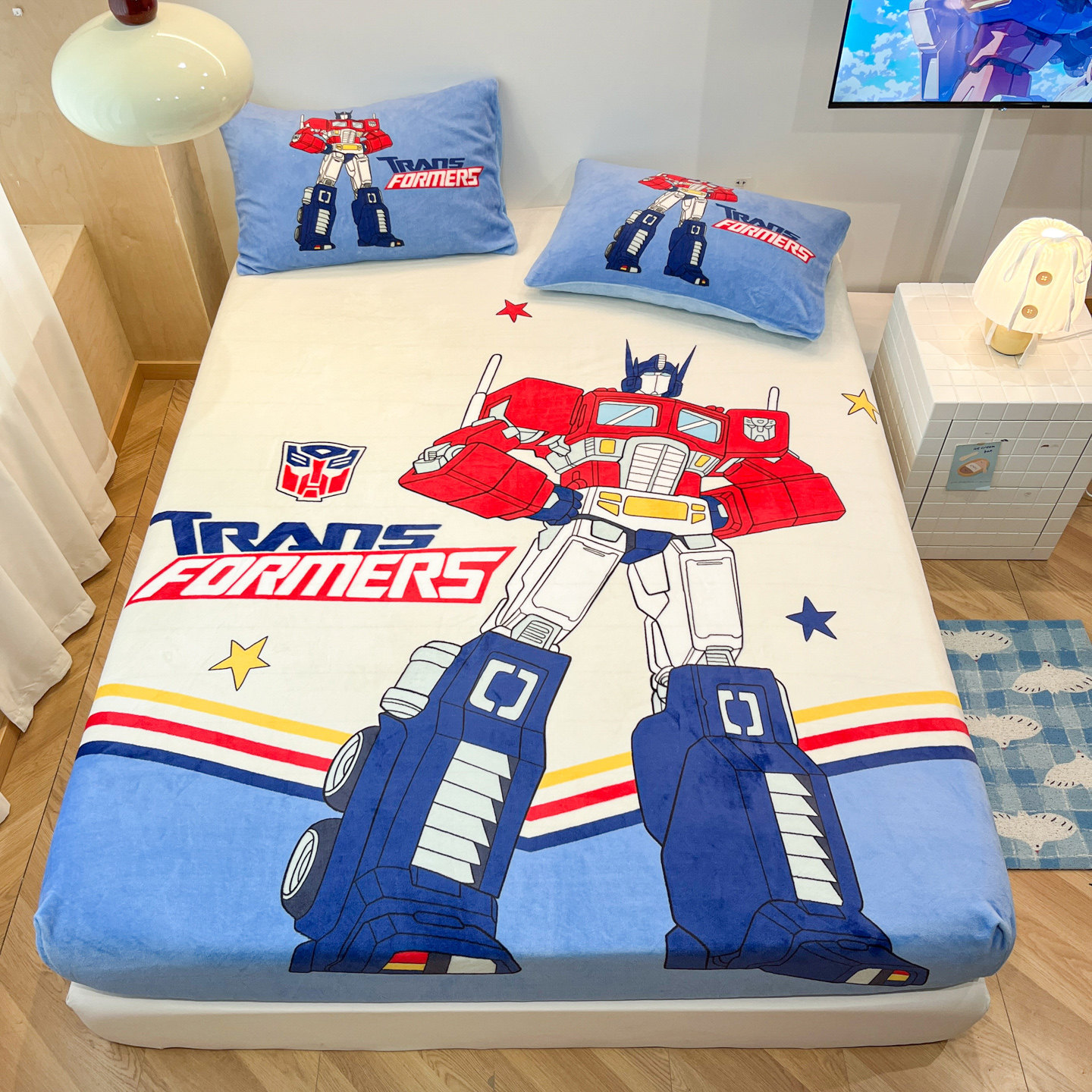 冬天牛奶绒床笠单件加绒珊瑚绒床罩儿童男孩机器人学生宿舍床垫套