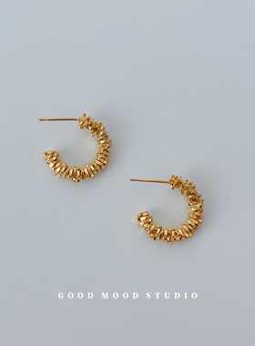 GMS法国女孩 金色碎银子c形气质耳钉925银针耳环高级感轻奢耳饰女