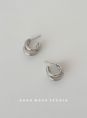 GMS南法假日 925银针三环c型耳钉高级感个性清冷感气质耳环耳饰女