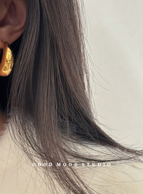 GMS经典款 欧美金色素圈C形耳环轻奢高级感耳钉简约冷淡风925银针