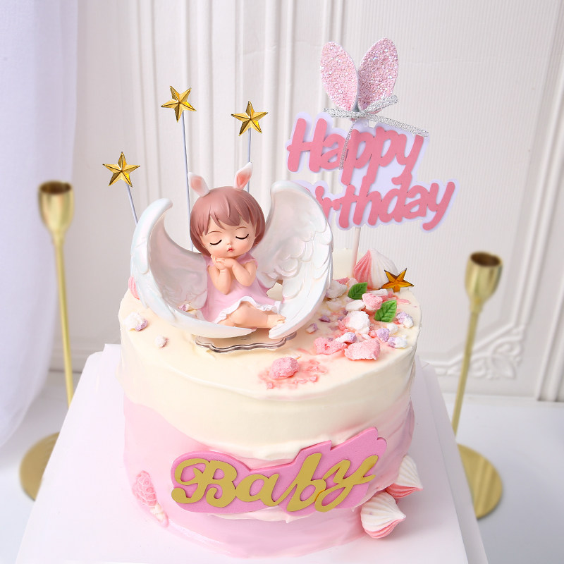 天使翅膀女孩生日蛋糕装饰摆件网红祈祷许愿安妮公主