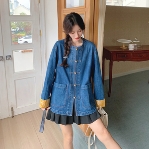 现货新中式盘扣牛仔拼接上衣2C282-810P145K198图片