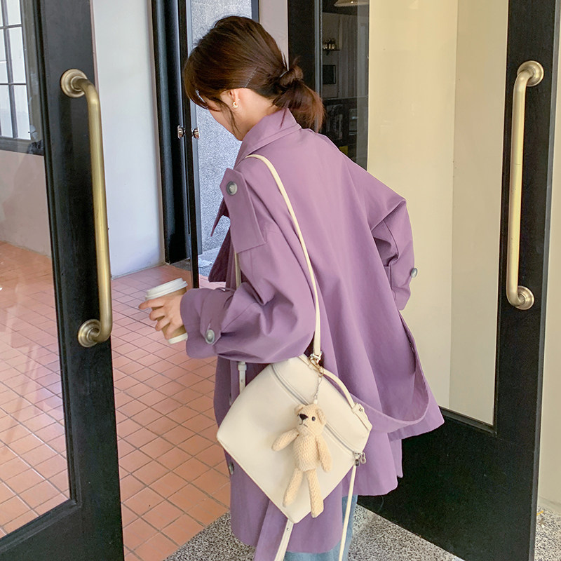 现货新款休闲紫色短风衣2C282-857P145K198,女装风衣,2C282