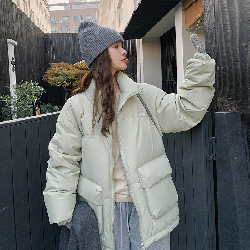 立领面包服羽绒服女冬新款学院风洋气宽松加厚减龄白鸭绒短款外套图片